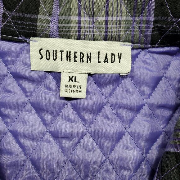 Southern Lady Quilted Full Zip Plaid Vest 2 Pockets Purple Gray Wms Sz XL - Picture 3 of 10